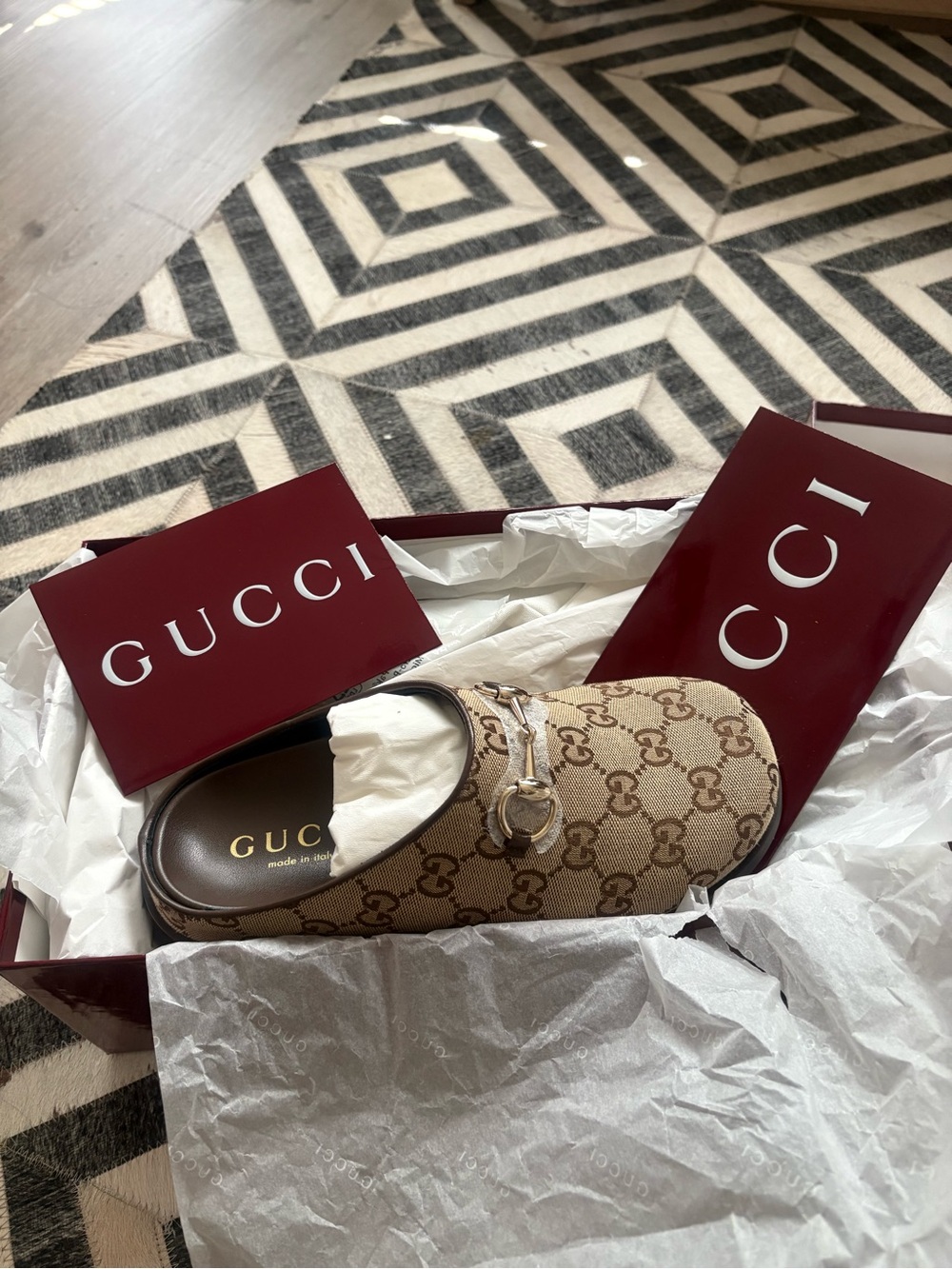 Gucci Brown GG Canvas Horsebit Slip-On Mule